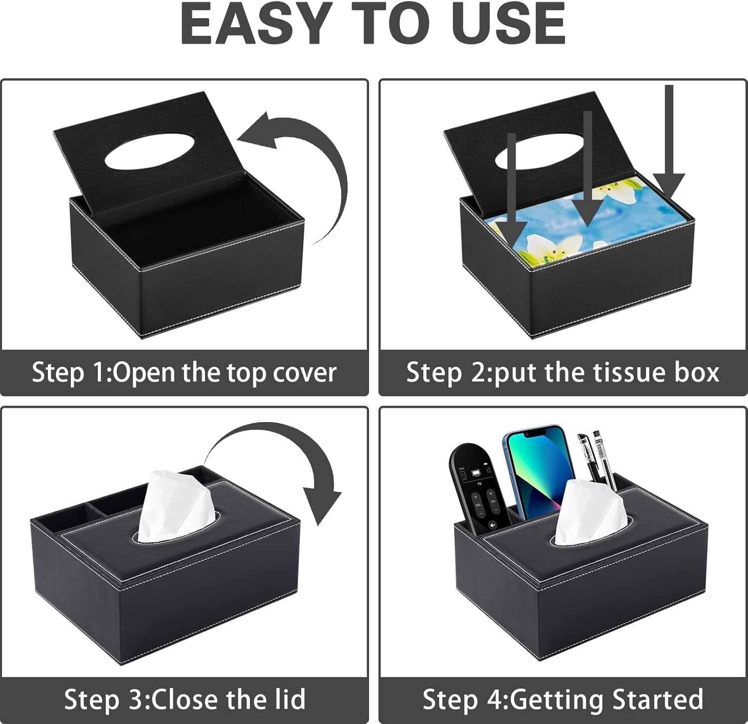 Multifunction PU Leather Tissue Box
