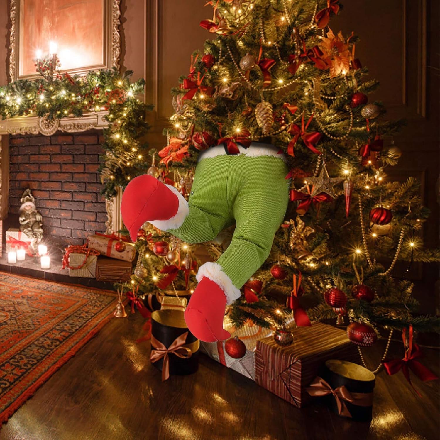 Green Christmas Decorations Stole Xmas Tree Decorations, Elf Head/ Arm/ Leg for Christmas Tree , Elf Ornaments Green Tree Topper Christmas Elf Body Tree Decorations (Elf Leg)