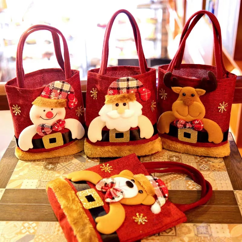 10PCS Christmas Gift Bags Tote Gift Bags Christmas Eve Apple Gift Bags Candy Bags Cloth Bags Decorations Christmas