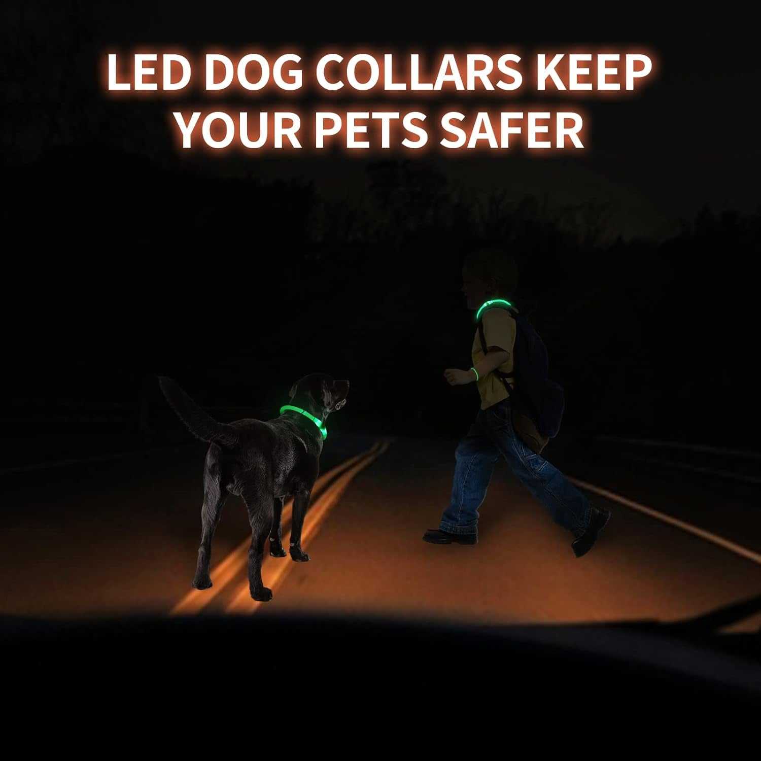 Led Dog Collar Light up Dog Collars,Dog Lights for Night Walking,Glow in the Dark Dog Collar for Large Medium Small Dogs,Usb Rechargeable Kbtzc（Green）