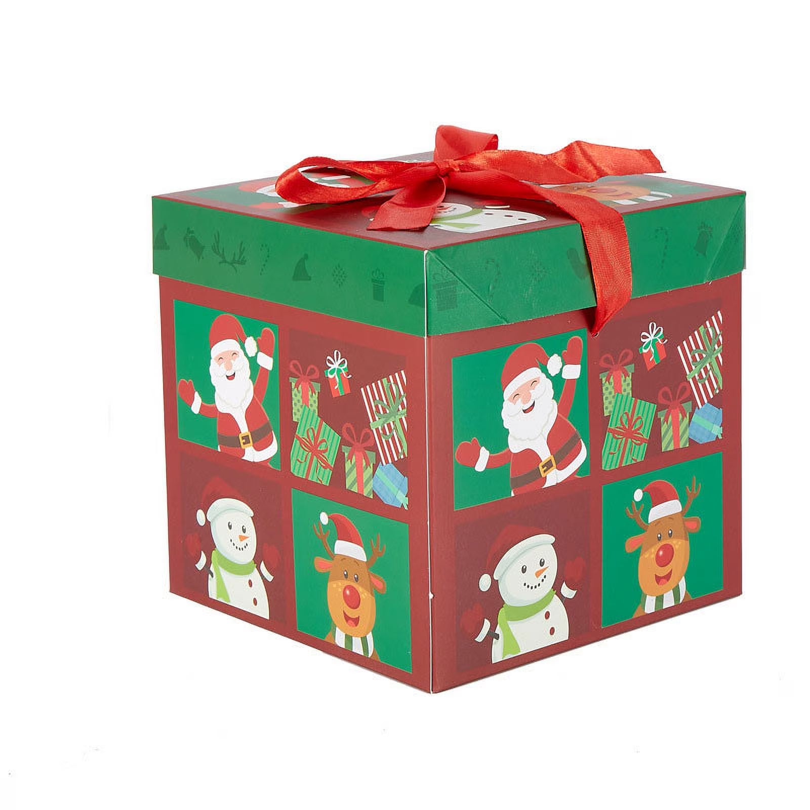 Christmas Gift Boxes with Lids and Ribbons, 1PC Medium Square Gift Boxes, Gift Wrapping Christmas Holiday New Year Presents Party Favor Boxes