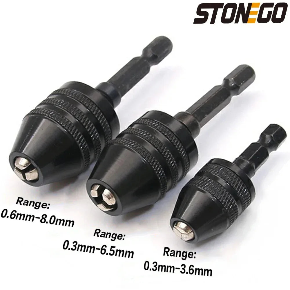 STONEGO Keyless Drill Chuck Converter 3/8"- 24UNF Thread Quick Change Adapter 1/4" Hex Shank