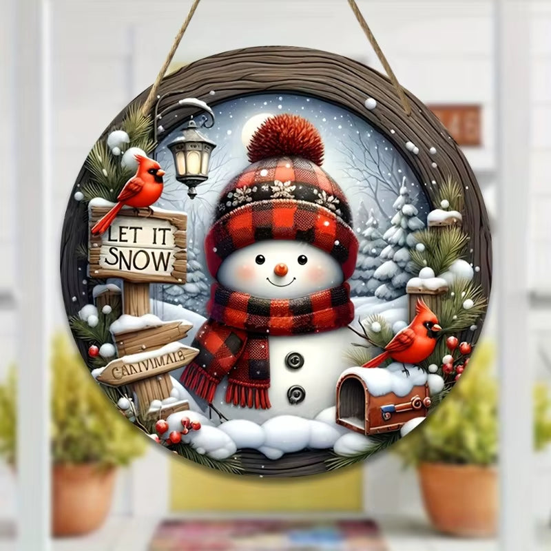 7.9" Christmas Wreath Centerpiece Decoration - Acrylic round Holiday Wall Door Hanging Ornament Snowman Christmas Home Decor