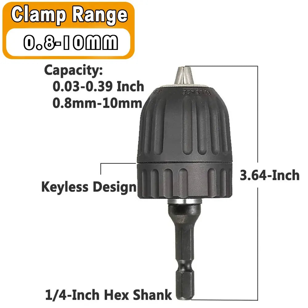 STONEGO Keyless Drill Chuck Converter 3/8"- 24UNF Thread Quick Change Adapter 1/4" Hex Shank