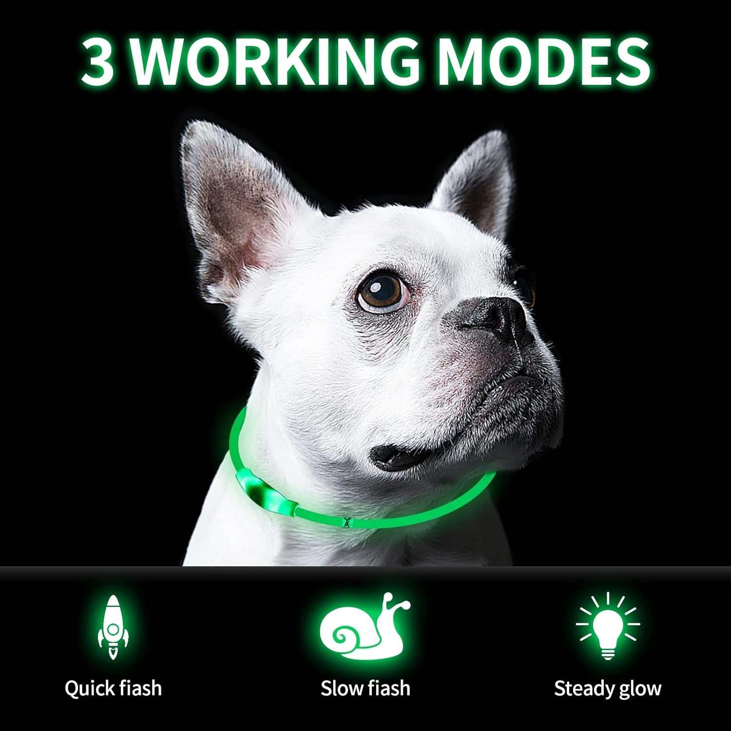Led Dog Collar Light up Dog Collars,Dog Lights for Night Walking,Glow in the Dark Dog Collar for Large Medium Small Dogs,Usb Rechargeable Kbtzc（Green）