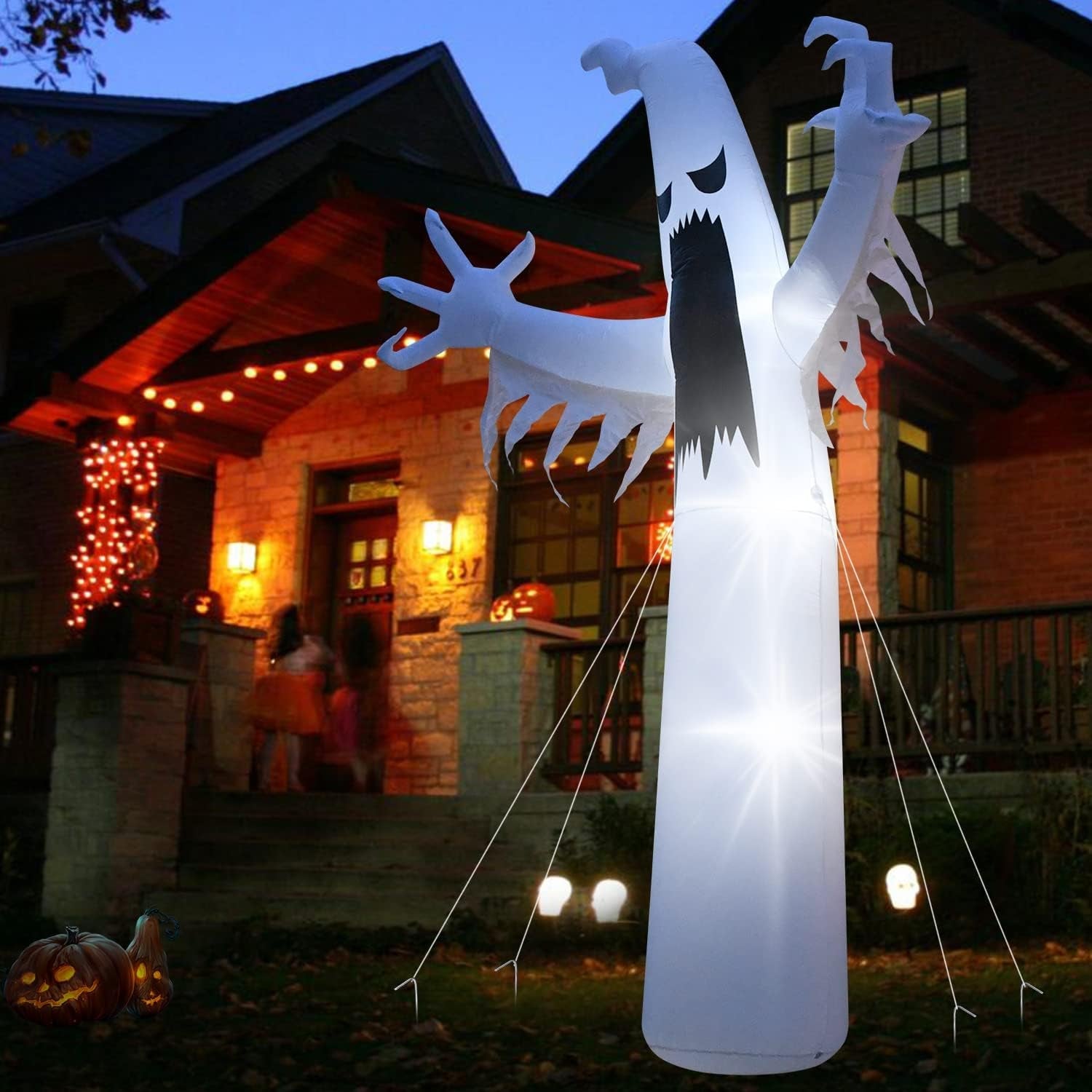 Inflatable Ghost, 12 FT Halloween Inflatable Ghost Decoration Halloween White Ghost Yard Decor for Party Display, Blow up Outdoor Indoor Holiday Decorations with White LED Light.