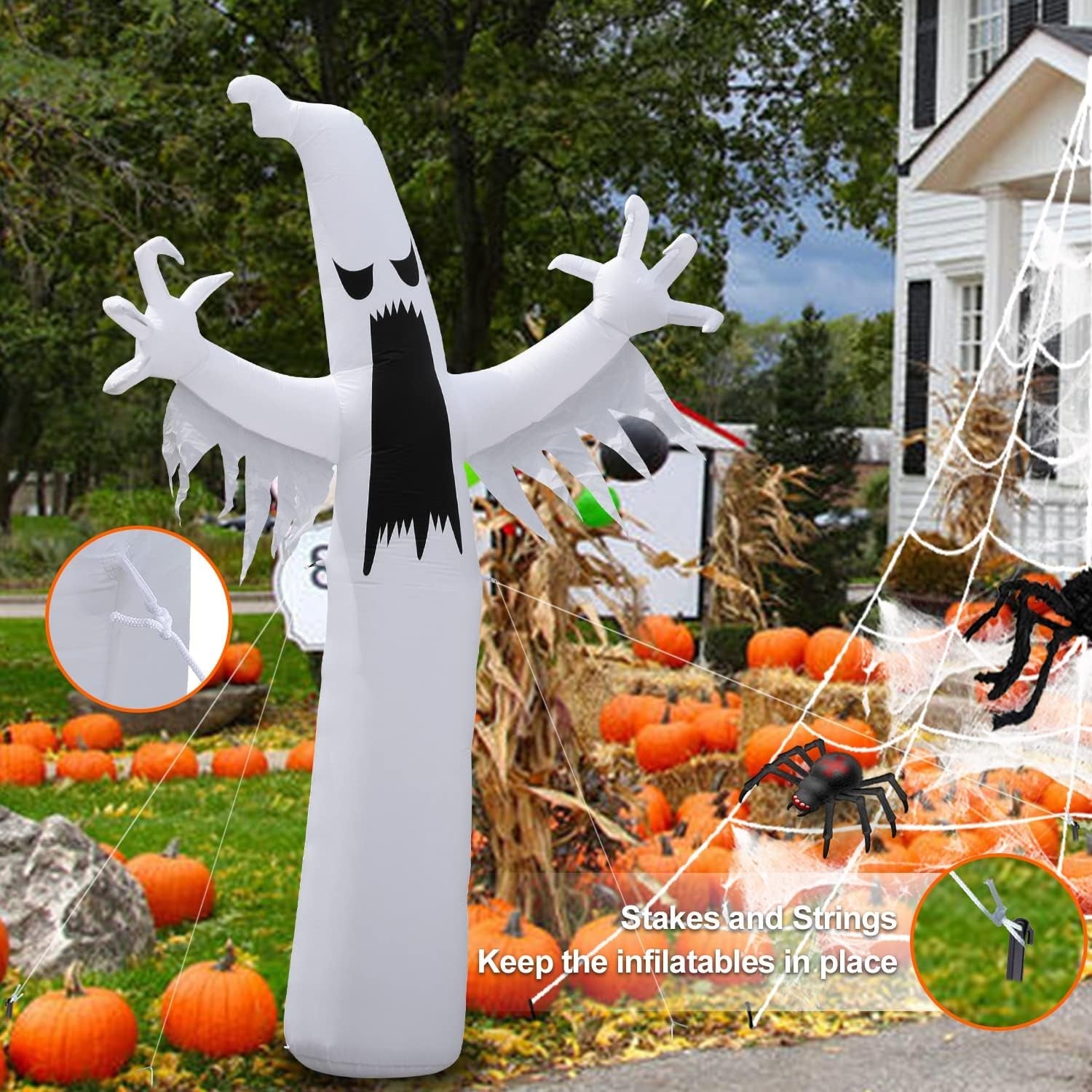Inflatable Ghost, 12 FT Halloween Inflatable Ghost Decoration Halloween White Ghost Yard Decor for Party Display, Blow up Outdoor Indoor Holiday Decorations with White LED Light.