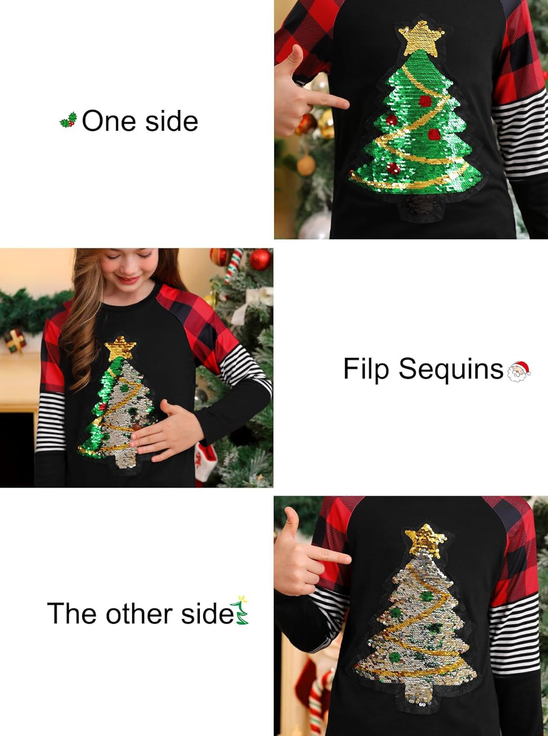 Girls Christmas Raglan Shirt Casual Leopard Stripe Patchwork Tunic Top 4-14 Years