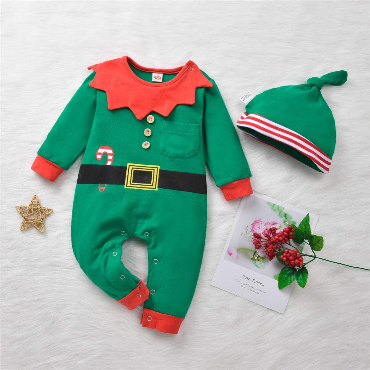 Baby-Christmas-Elf-Outfit-Rompers Jumpsuit for Toddler Boys Girls Christmas Clothes