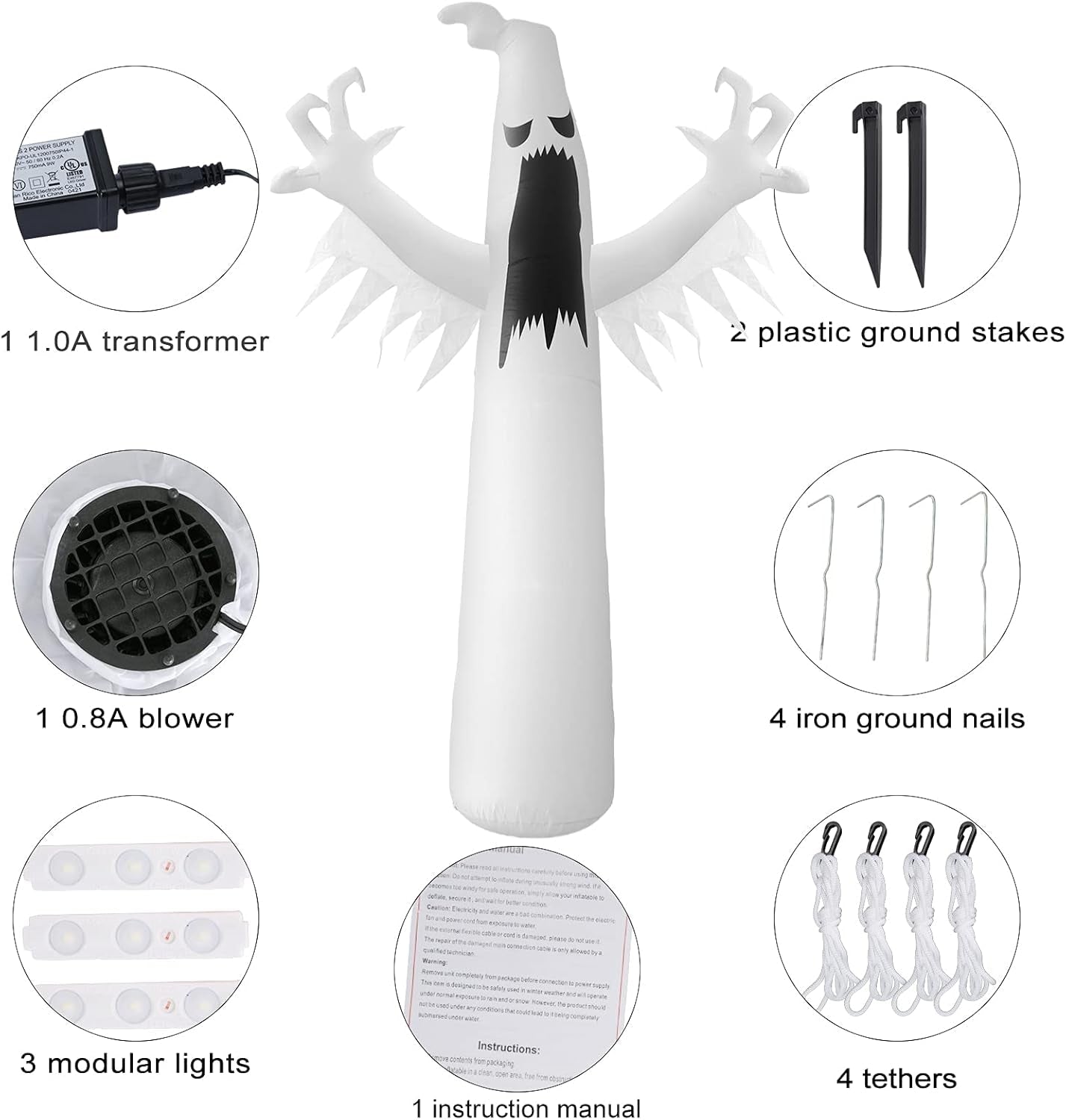 Inflatable Ghost, 12 FT Halloween Inflatable Ghost Decoration Halloween White Ghost Yard Decor for Party Display, Blow up Outdoor Indoor Holiday Decorations with White LED Light.