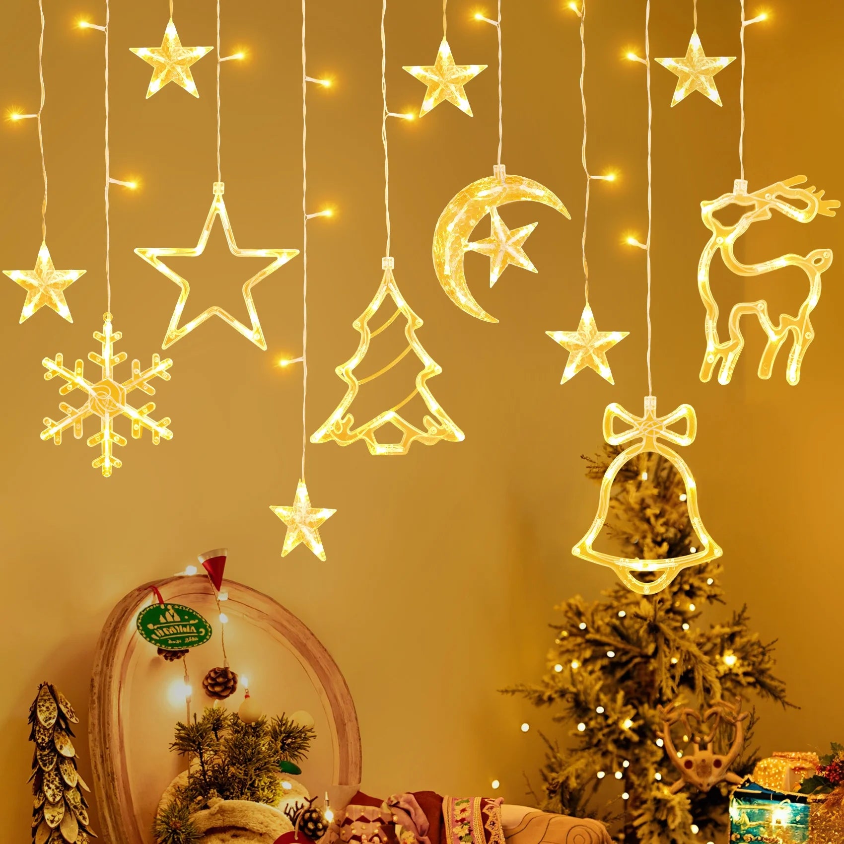 Christmas Decorations, 11.5FT Christmas Hanging Curtain Lights for Indoor Outdoor Window Home Xmas Decor