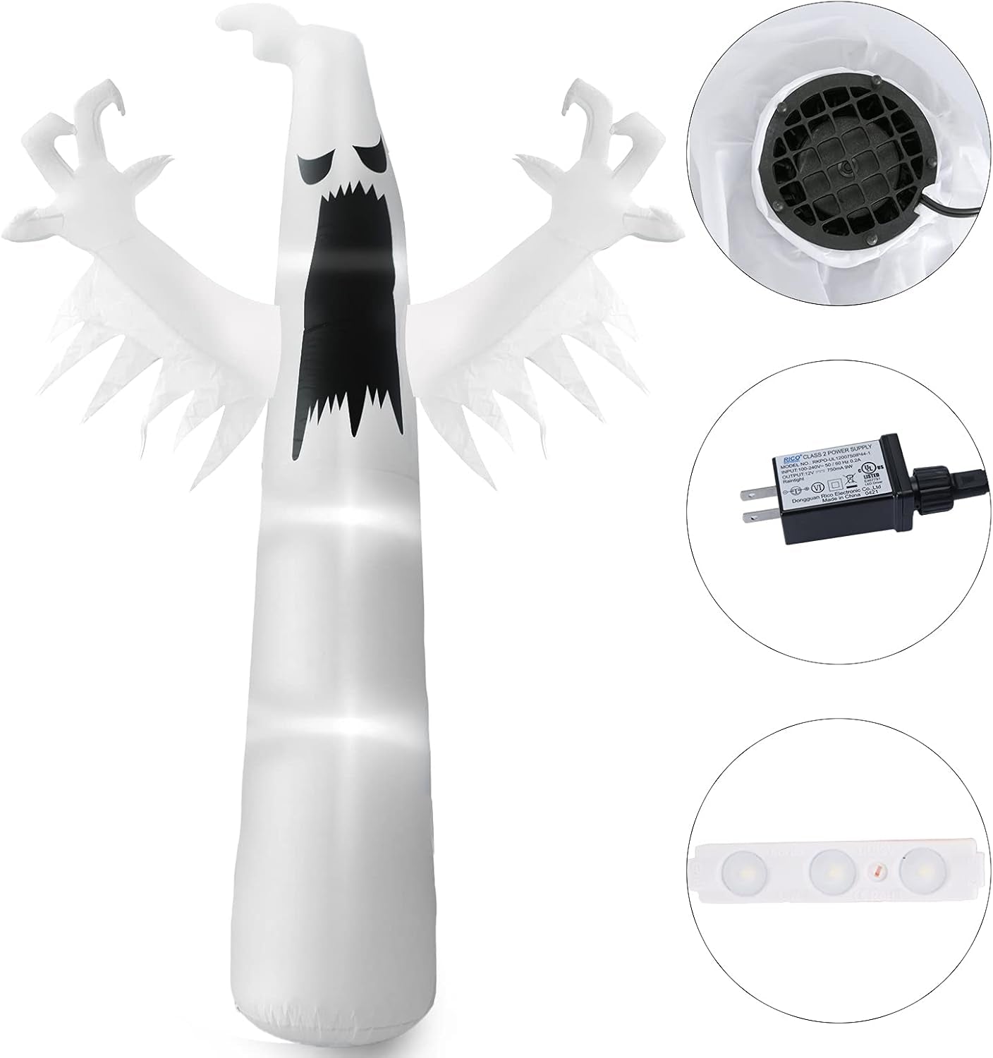 Inflatable Ghost, 12 FT Halloween Inflatable Ghost Decoration Halloween White Ghost Yard Decor for Party Display, Blow up Outdoor Indoor Holiday Decorations with White LED Light.