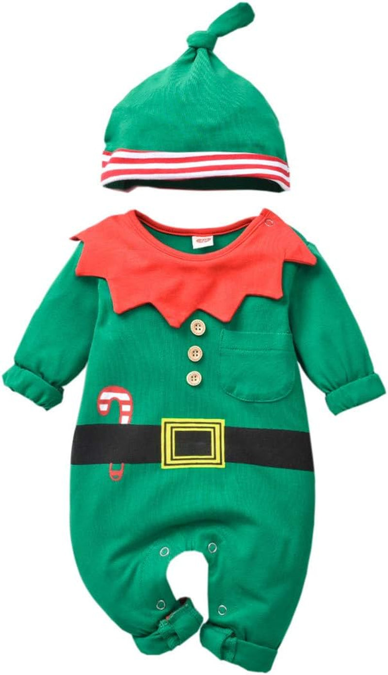 Baby-Christmas-Elf-Outfit-Rompers Jumpsuit for Toddler Boys Girls Christmas Clothes