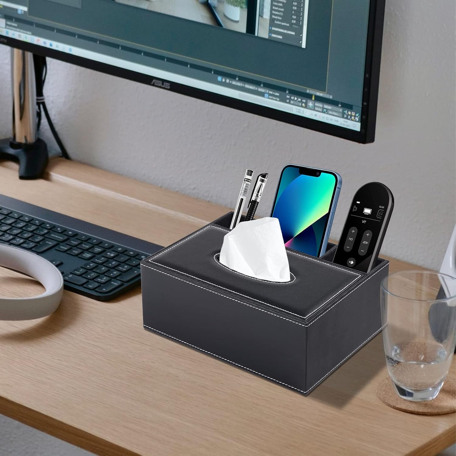 Multifunction PU Leather Tissue Box