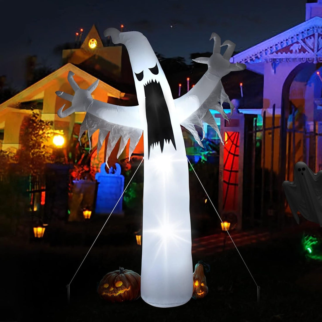 Inflatable Ghost, 12 FT Halloween Inflatable Ghost Decoration Halloween White Ghost Yard Decor for Party Display, Blow up Outdoor Indoor Holiday Decorations with White LED Light.