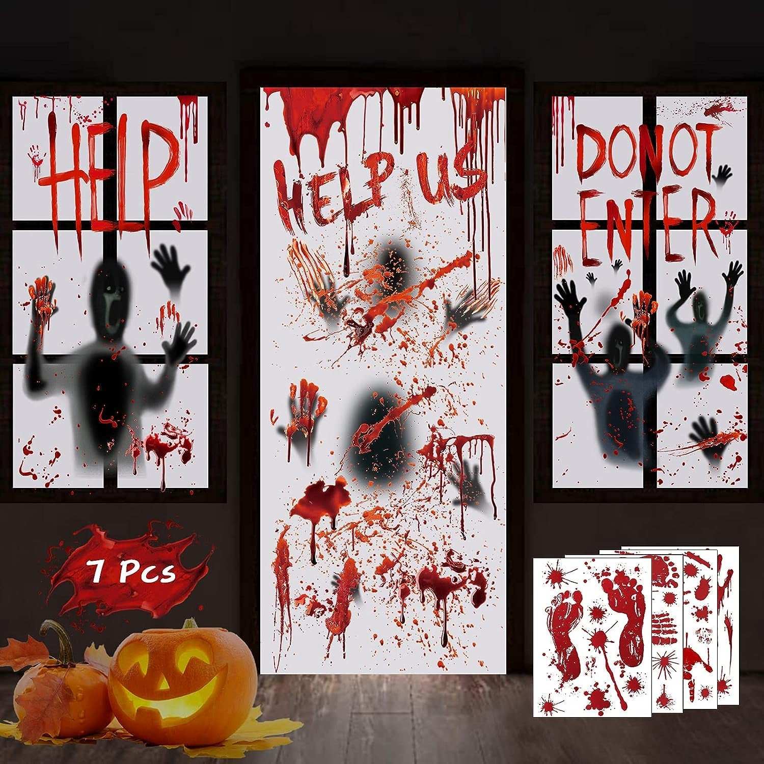 7Pcs Halloween Window Door Decoration Covers Set