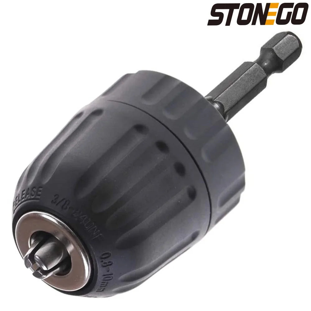STONEGO Keyless Drill Chuck Converter 3/8"- 24UNF Thread Quick Change Adapter 1/4" Hex Shank