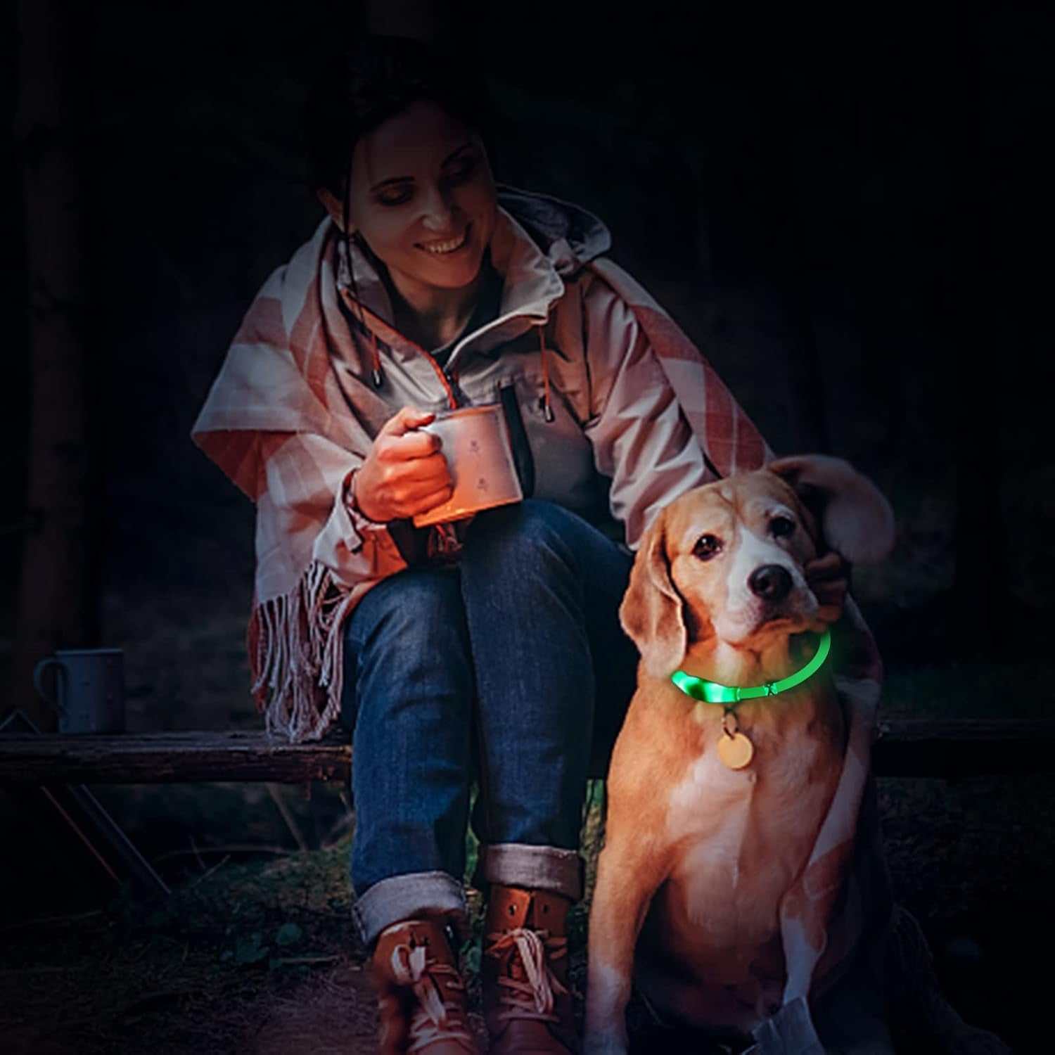 Led Dog Collar Light up Dog Collars,Dog Lights for Night Walking,Glow in the Dark Dog Collar for Large Medium Small Dogs,Usb Rechargeable Kbtzc（Green）