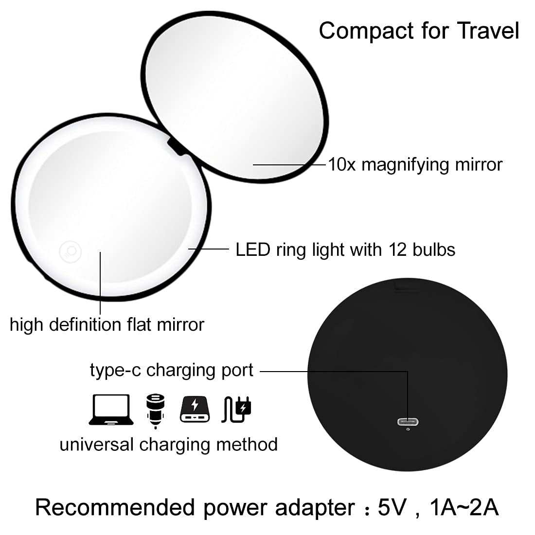 Compact Mirror with LED Light
