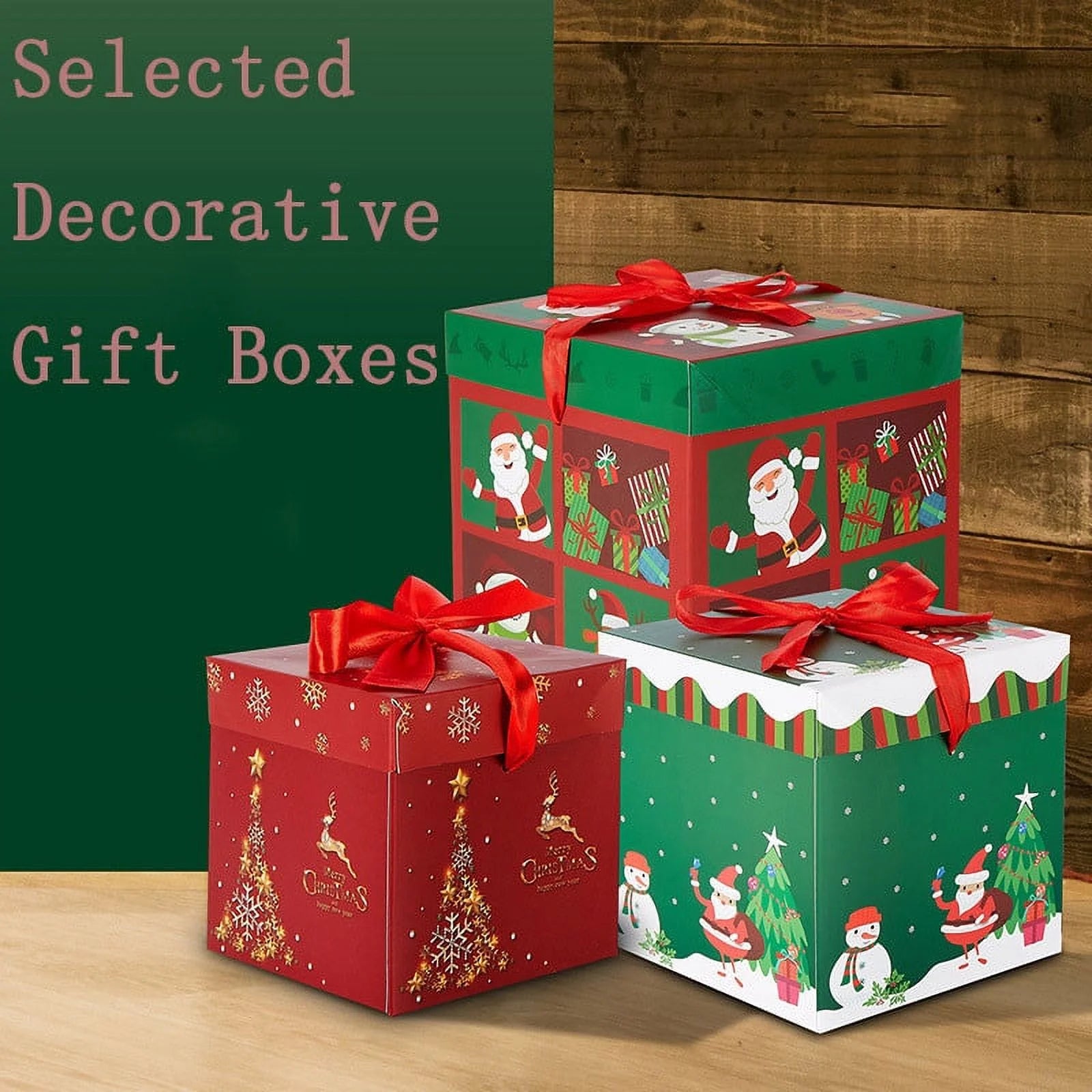 Christmas Gift Boxes with Lids and Ribbons, 1PC Medium Square Gift Boxes, Gift Wrapping Christmas Holiday New Year Presents Party Favor Boxes