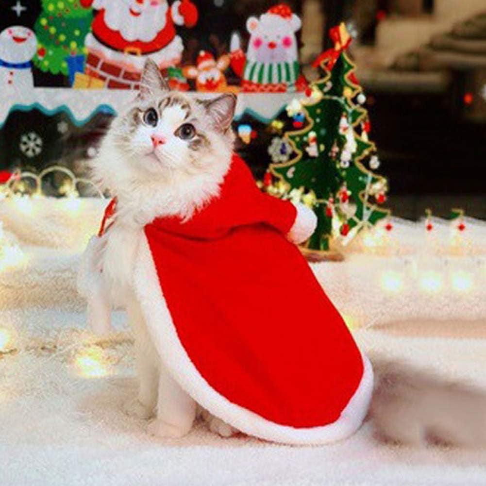 Dog Clothes for Christmas Cat Xmas Holiday Costume Red Christmas Cape Hooded Cloak Winter Outwear Small