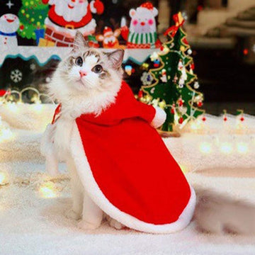 Dog Clothes for Christmas Cat Xmas Holiday Costume Red Christmas Cape Hooded Cloak Winter Outwear Small